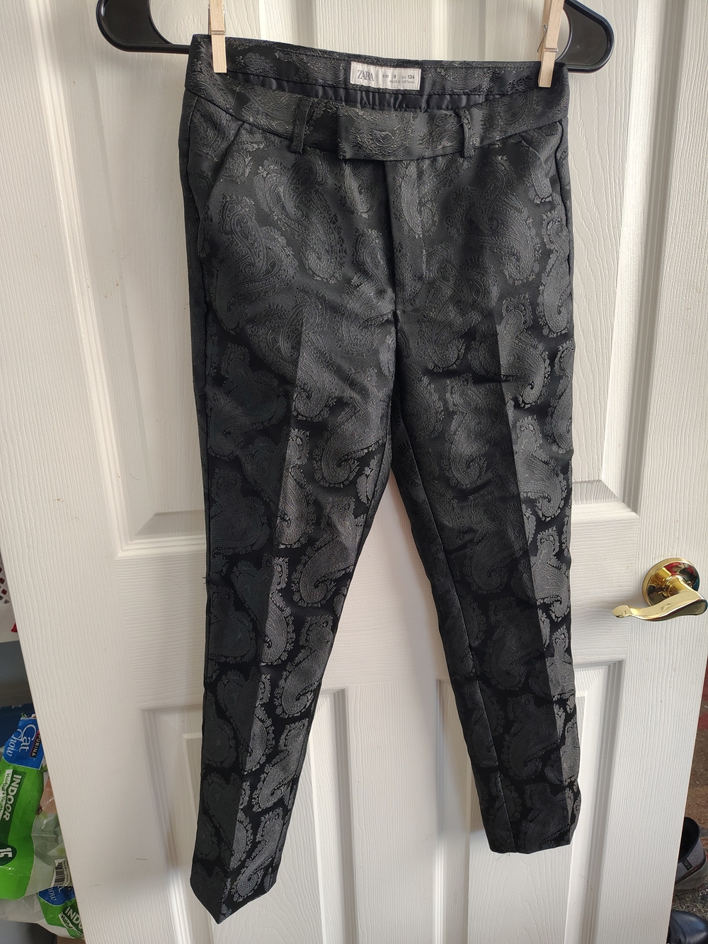 Zara Black Paisley Tapered Dress Pants